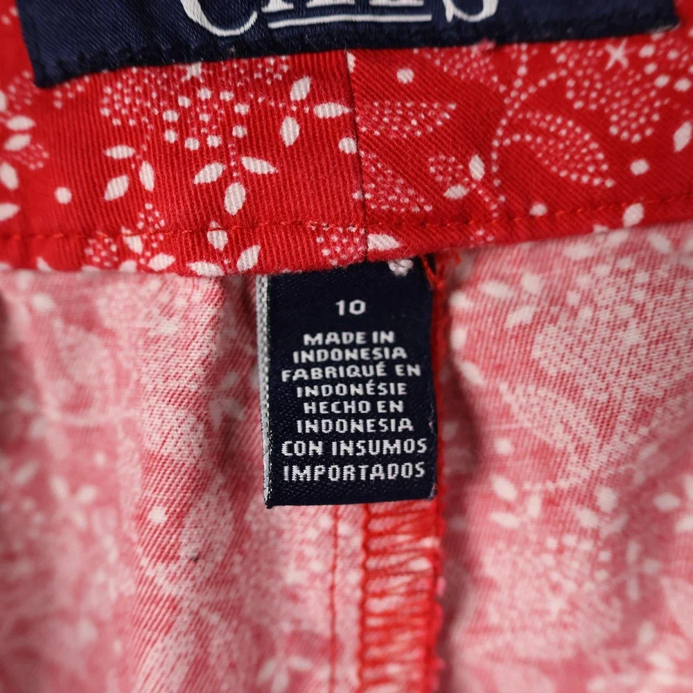 Chaps Shorts Womens 10 Red Floral Print Slant Pockets Zip Button‎ Summer Casual